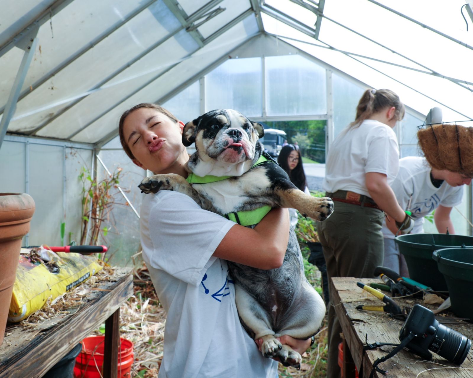 Student in the campus greenhouse