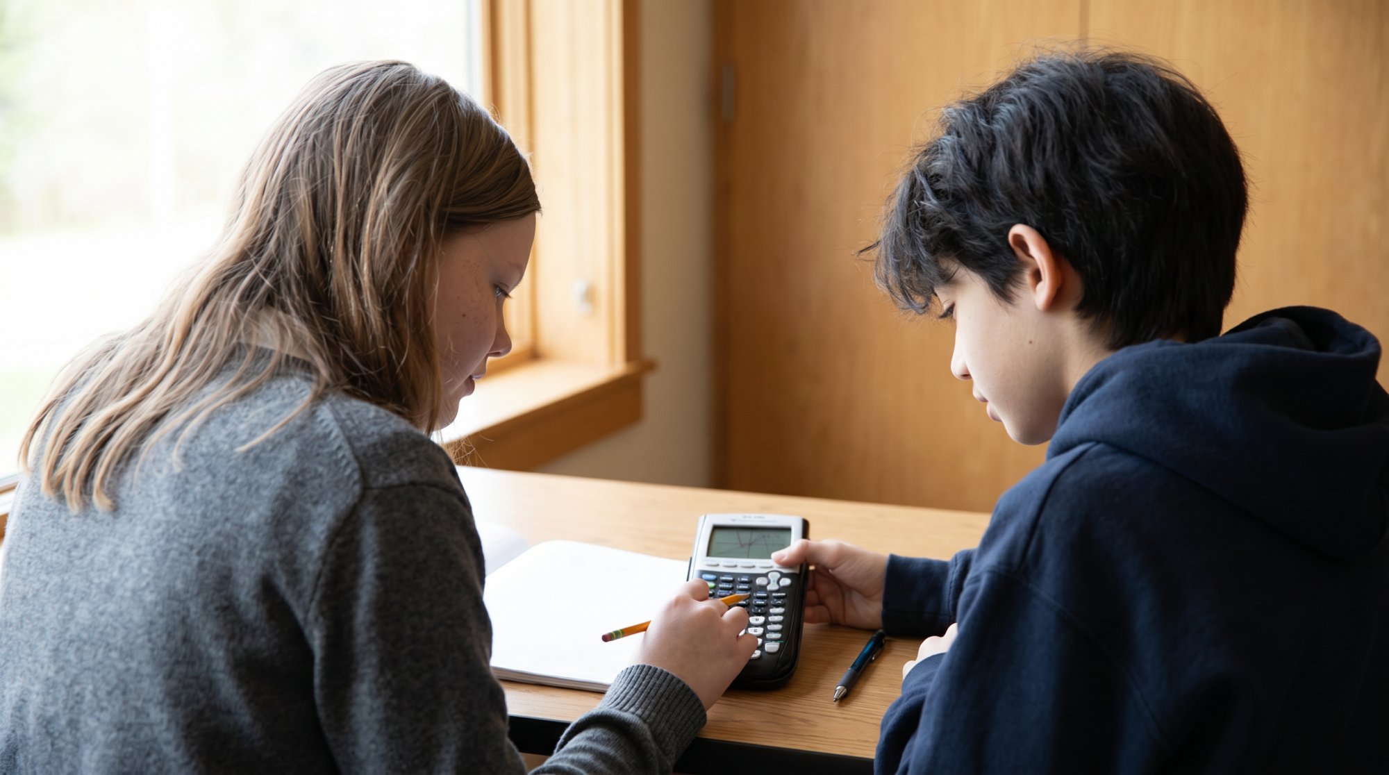 the math classroom — working it out, calculators in hand