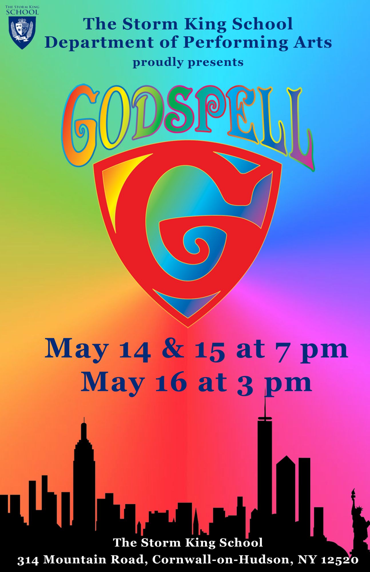 Storm King School theatre production poster: Godspell