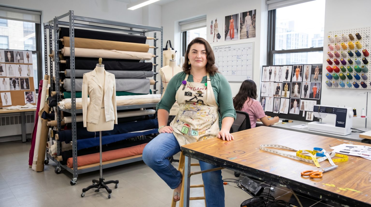 Megan Liggett in the Storm King School fashion design studio