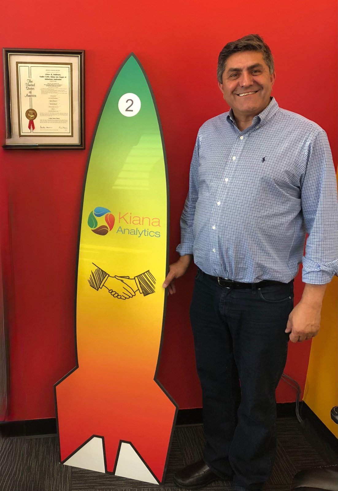 Nader with his patent and Kiana Analytics branding