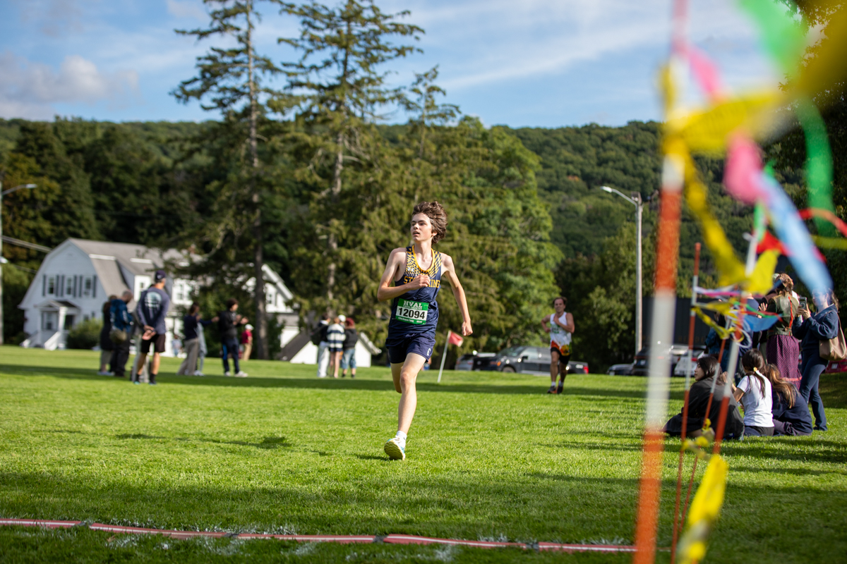 A Storm King cross country runner heads for the finish on the home course at the Storm King Invitational